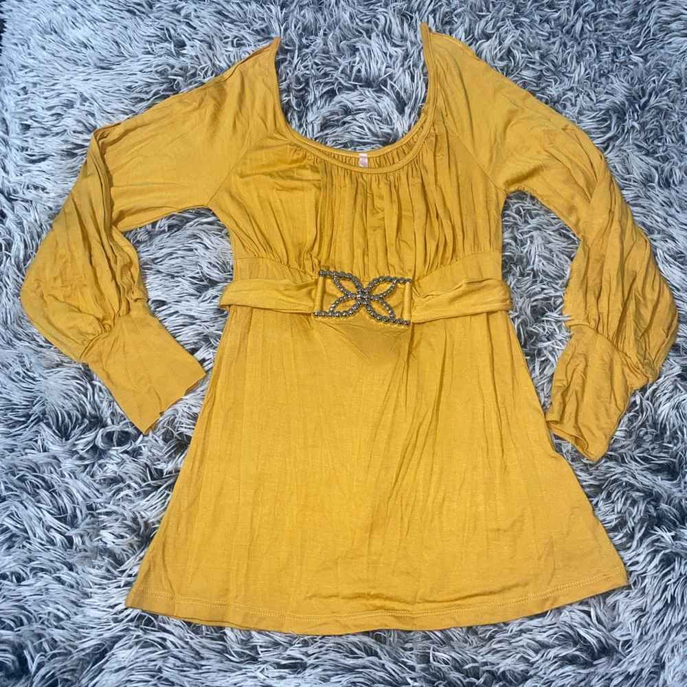 Women's Yellow Blouse with Belt Detail